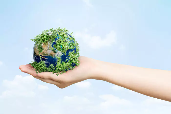 sustainable living environmentalist hand holding green earth n