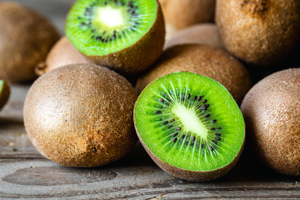 ripe fruits kiwi cut whole close up