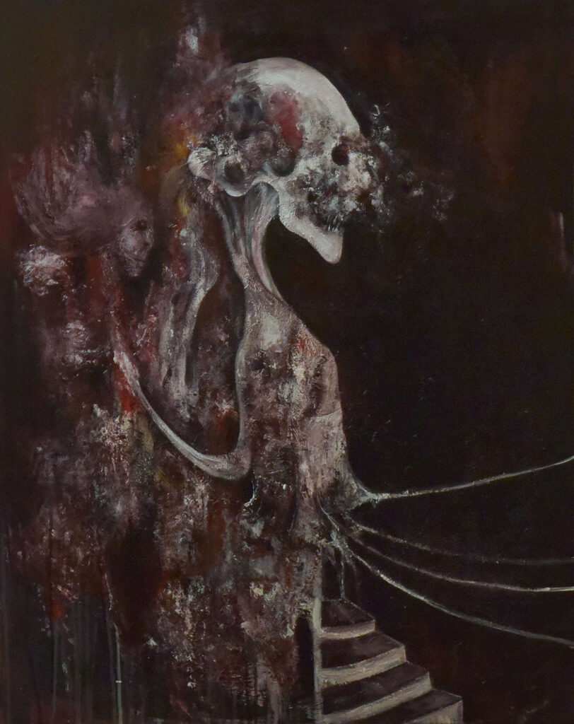 t. stojanovic the beginning is the end and the end is the beginning where are we going,100x80cm, mix media on canvas, 2023.